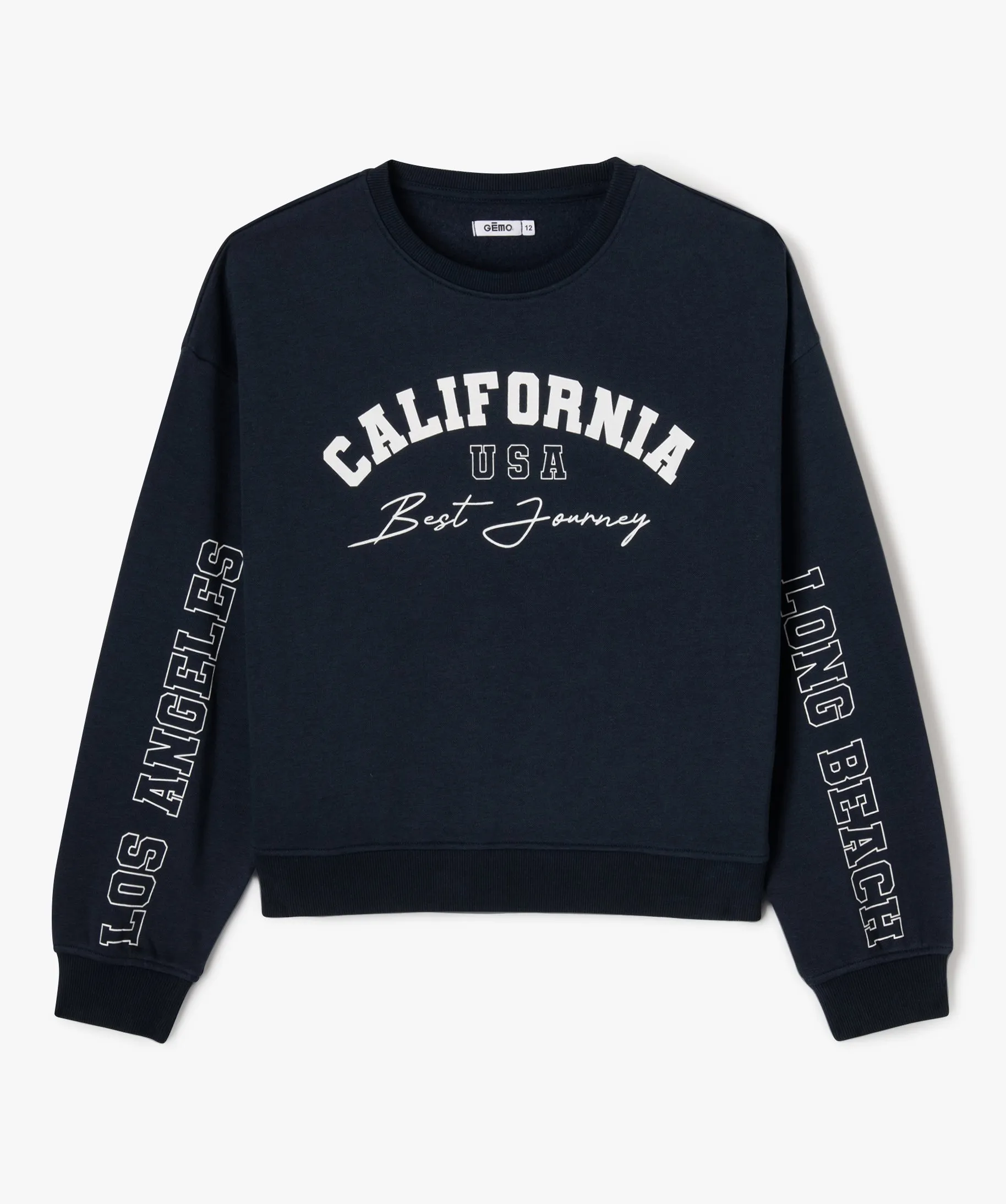 Sweat court avec inscriptions « Californie » fille bleu fonce